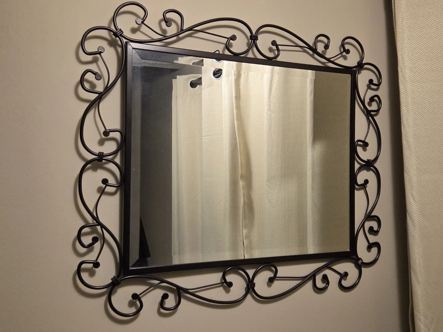 Decorative Wall Mirror with Metal Scrollwork Frame