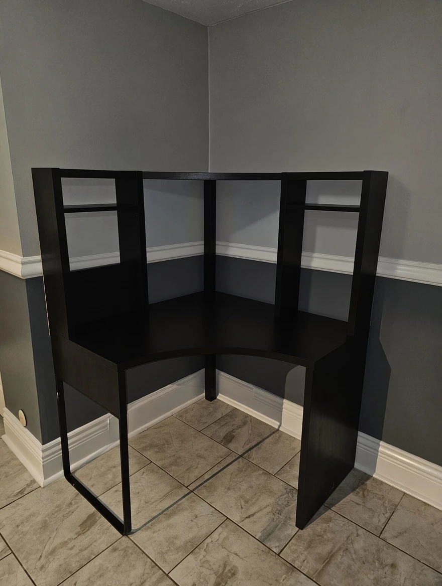 Black Corner Desk with Shelving