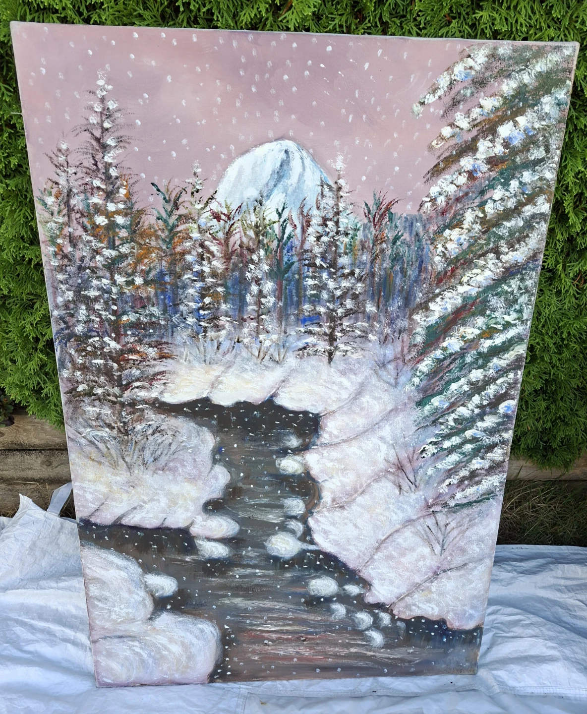 Winter Mountain Landscape Oil Painting