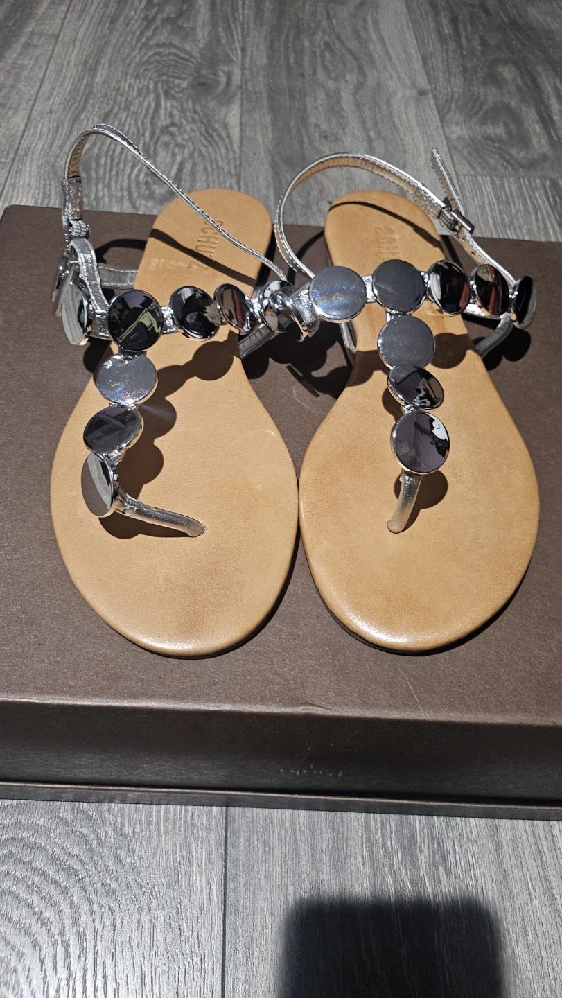Schutz Metallic Silver Sandals Size 8B