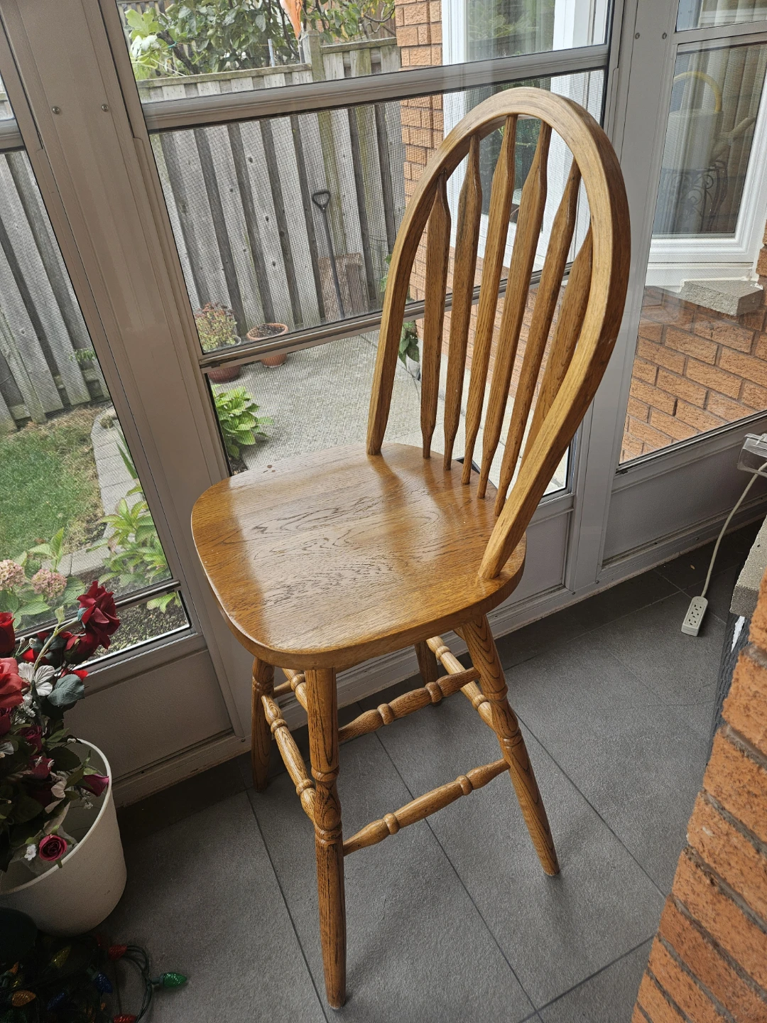 Set of Two Solid Oak Bar Stools - photo 2
