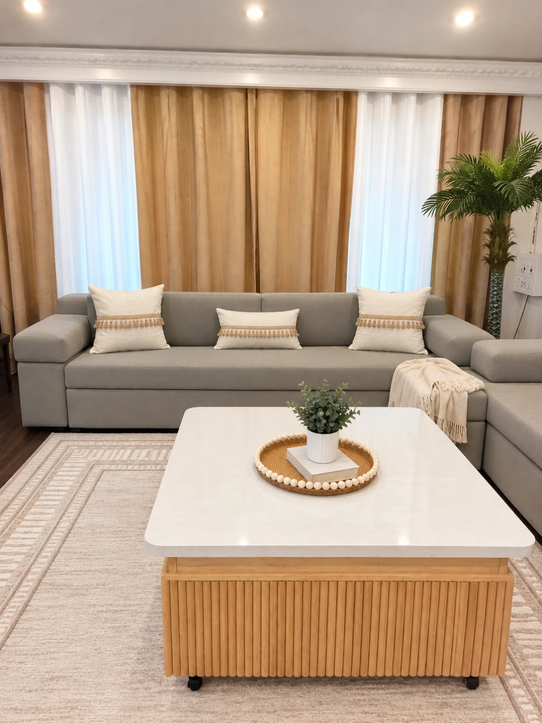 Set of Beige and White Curtains