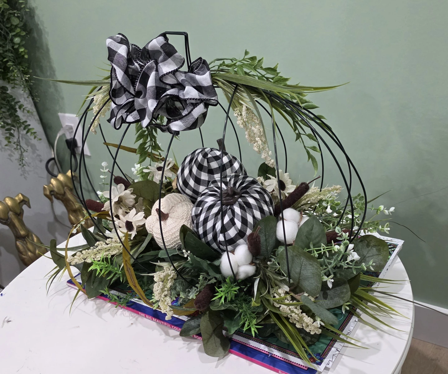 Fall pumpkin wire cage decor center piece - photo 3