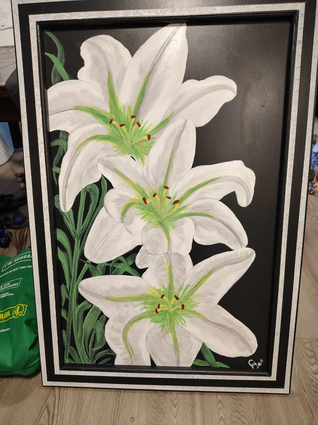 Acrylic painting with routered frame