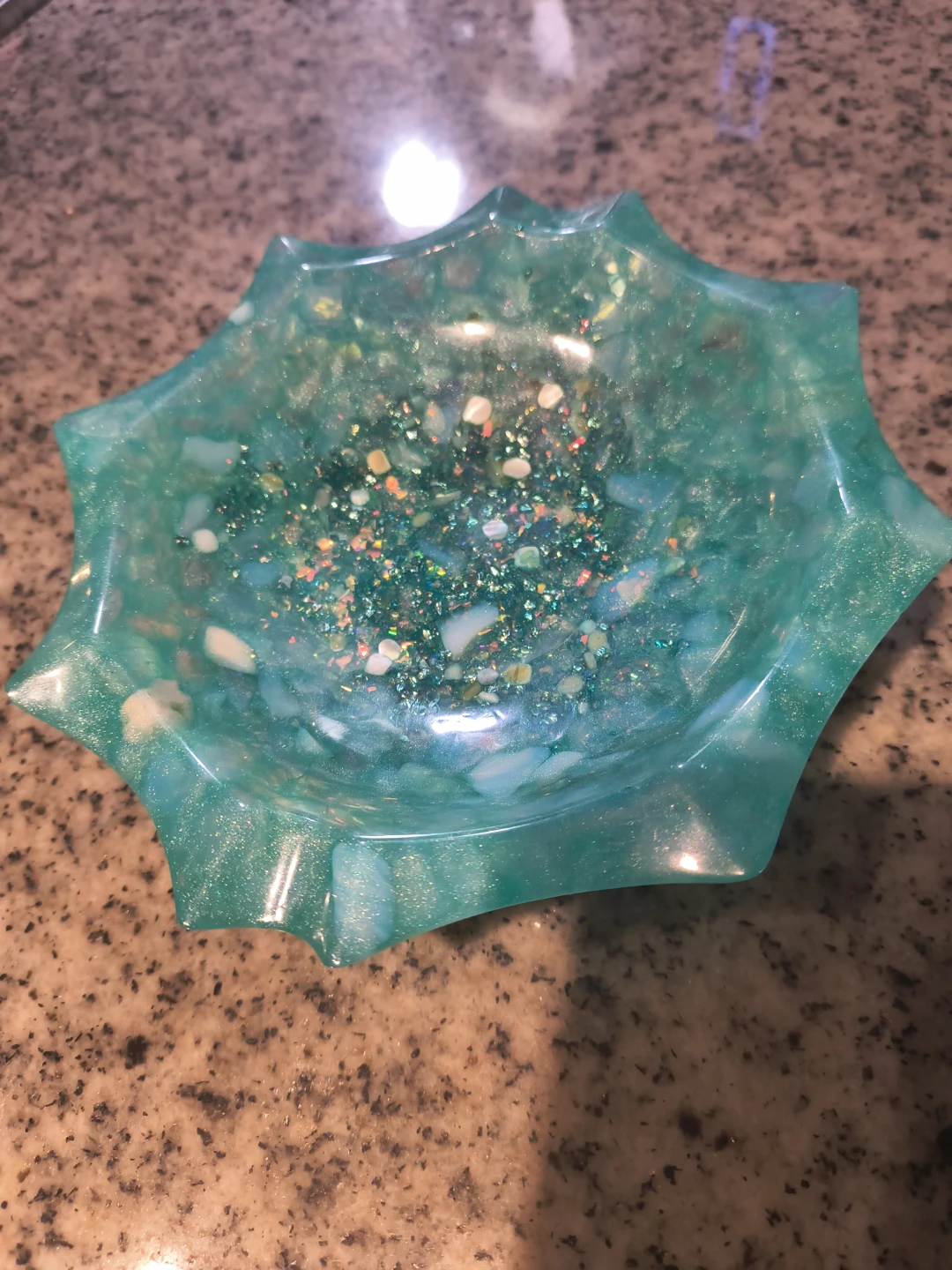 Home made turquoise opal stone Resin ashtray 6"