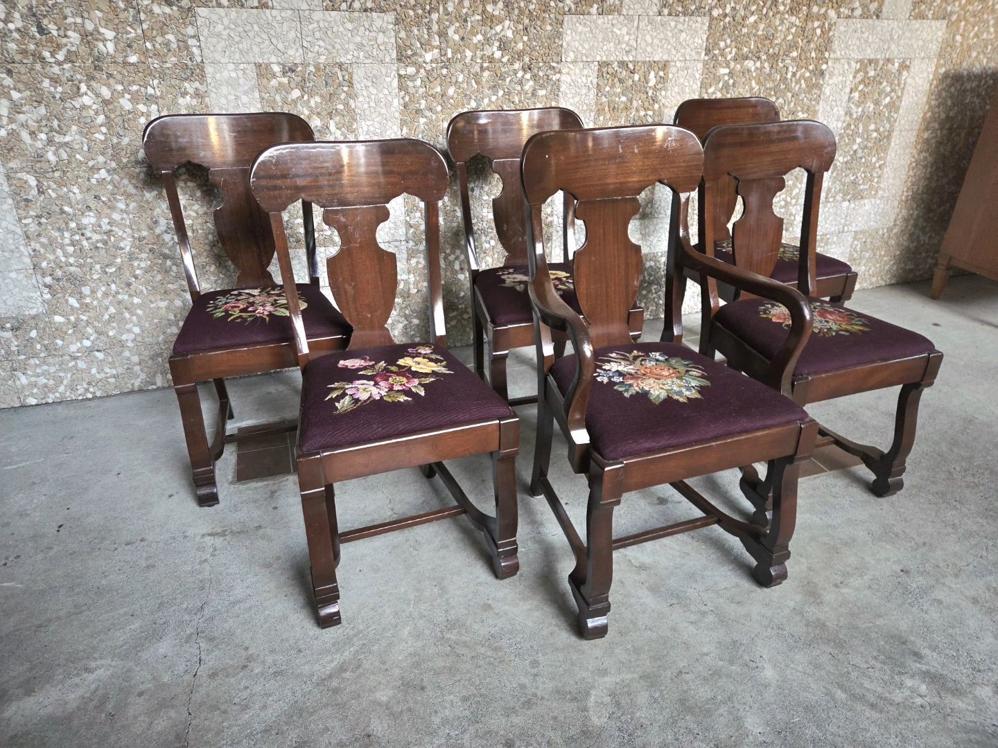 Set of 6 Vintage Solid Mahogany Dining Chairs - photo 5