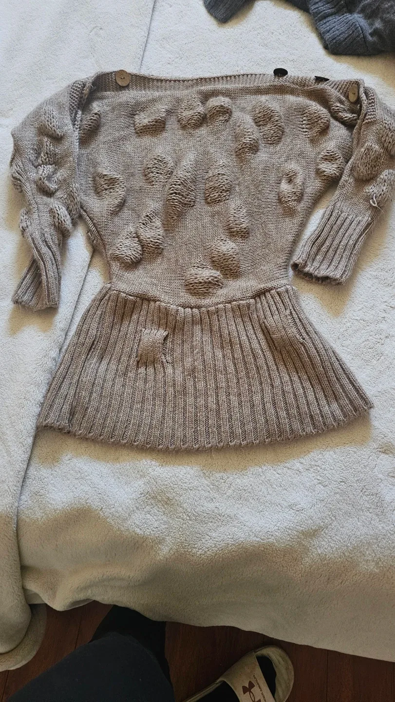 Tan Knit Sweater with Decorative Buttons - photo 2