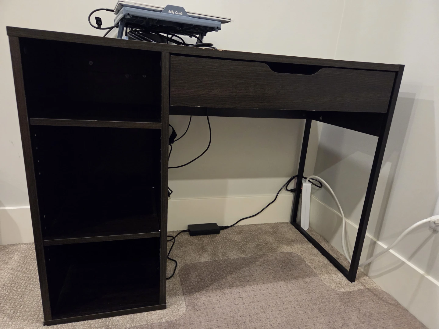 Dark wood computer desk with storage and chair - photo 3
