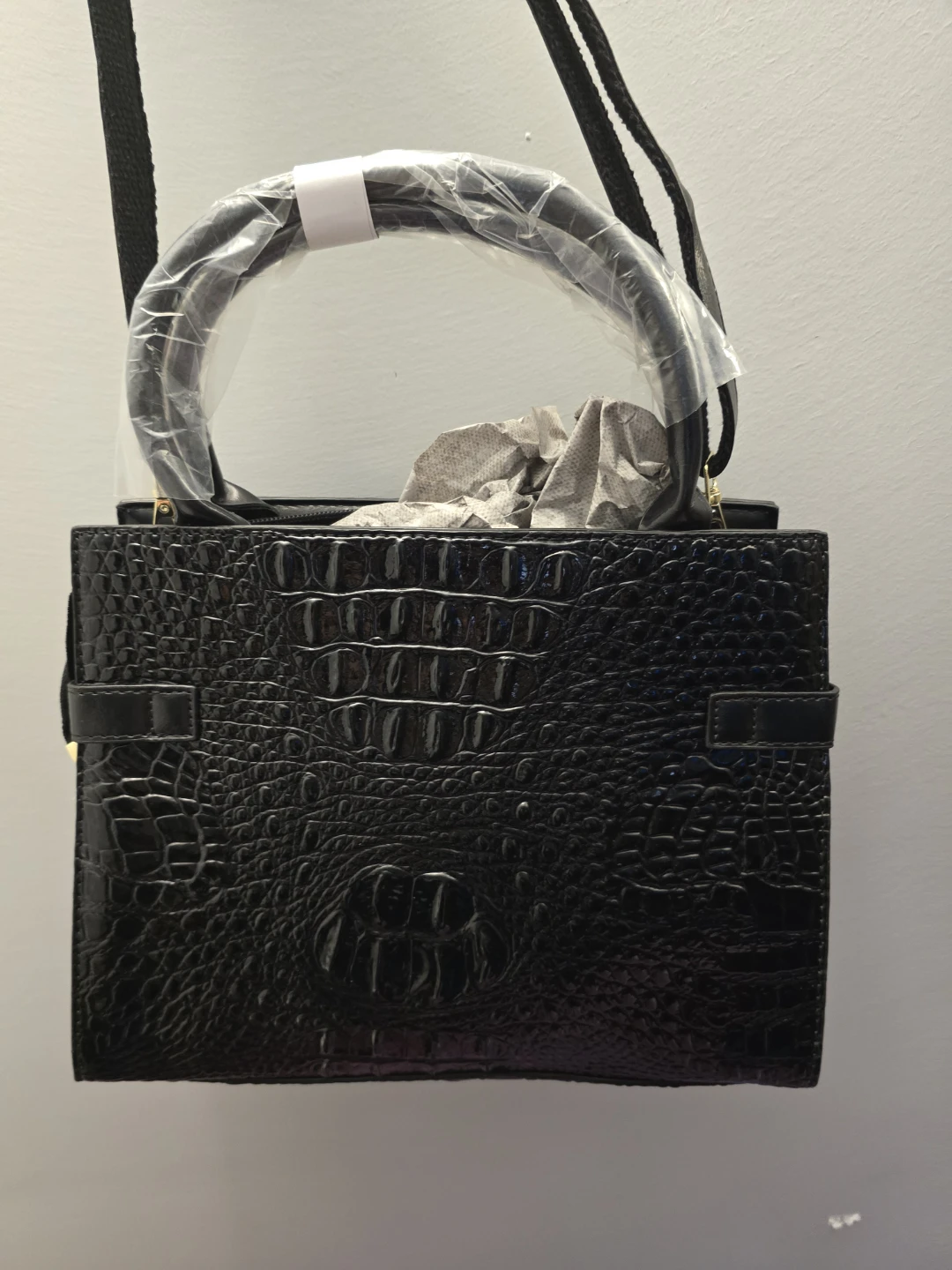 Croc-Embossed Black Handbag - photo 4