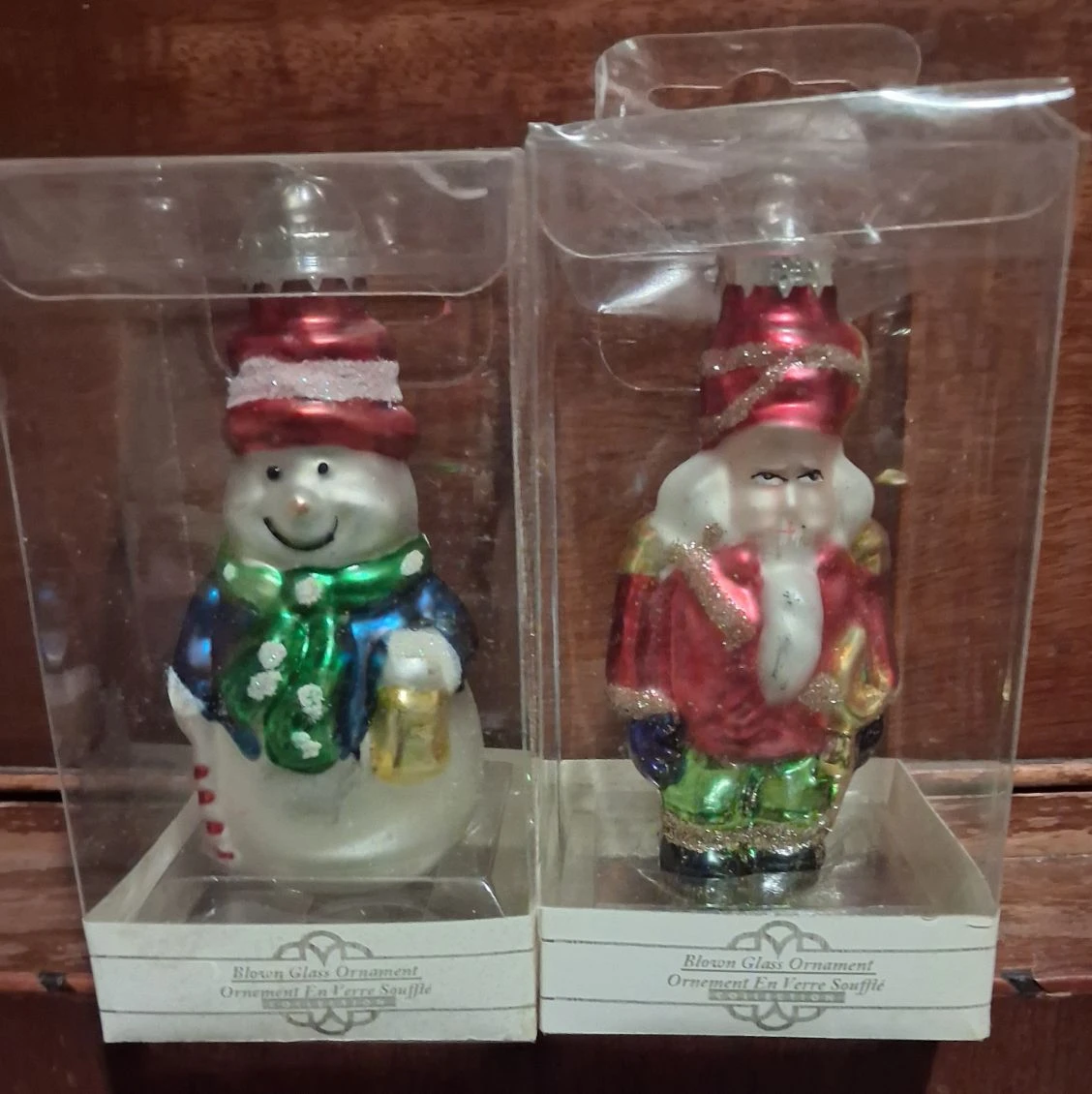 Set of 2 Blown Glass Christmas Ornaments