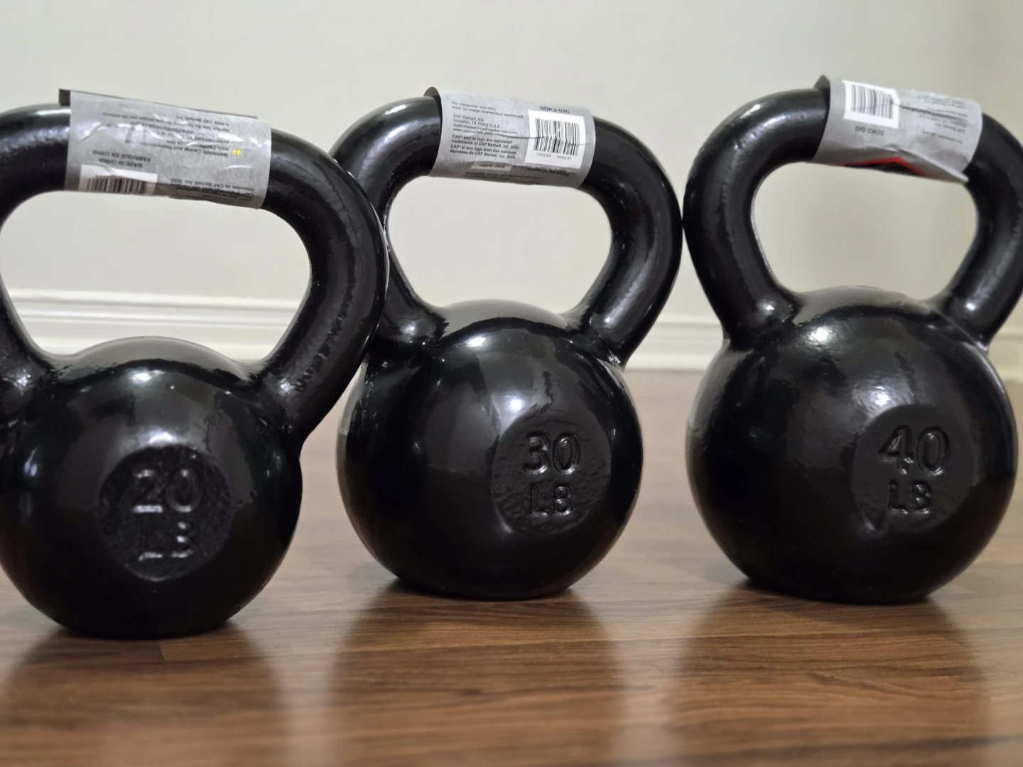 20lb, 30lb and 40lb Black Kettlebell set, (Cast Iron) - New!