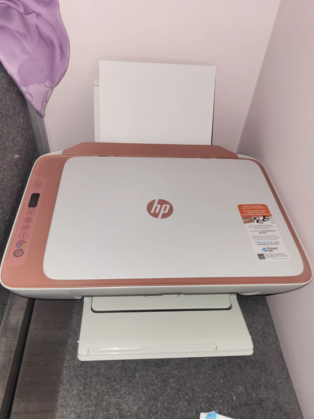 HP DeskJet printer, white and rose gold
