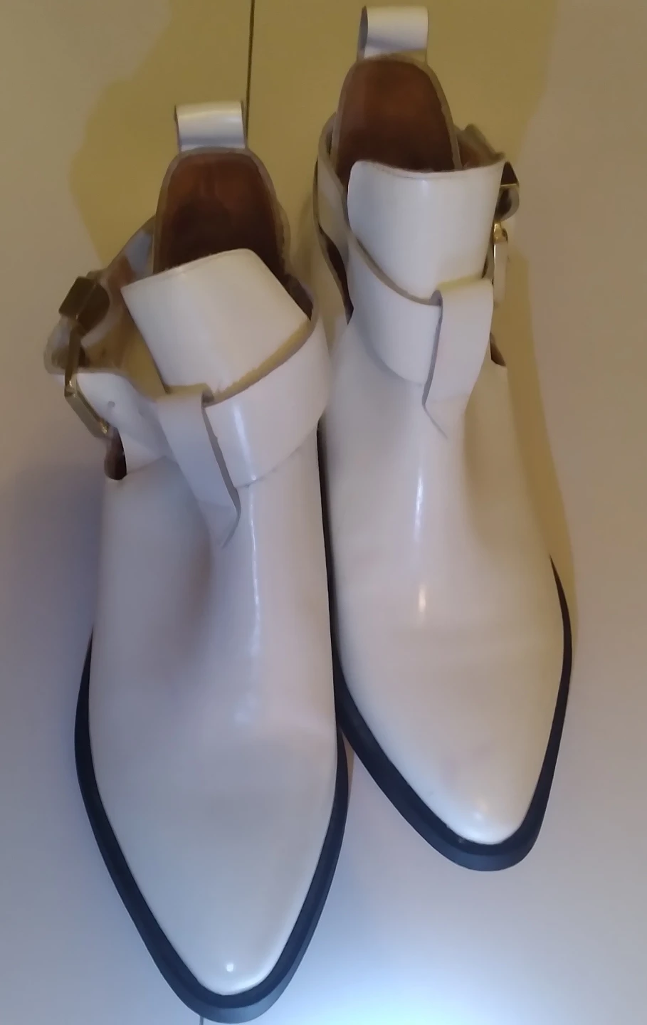 White Leather Ankle Boots with Gold Buckle - photo 3