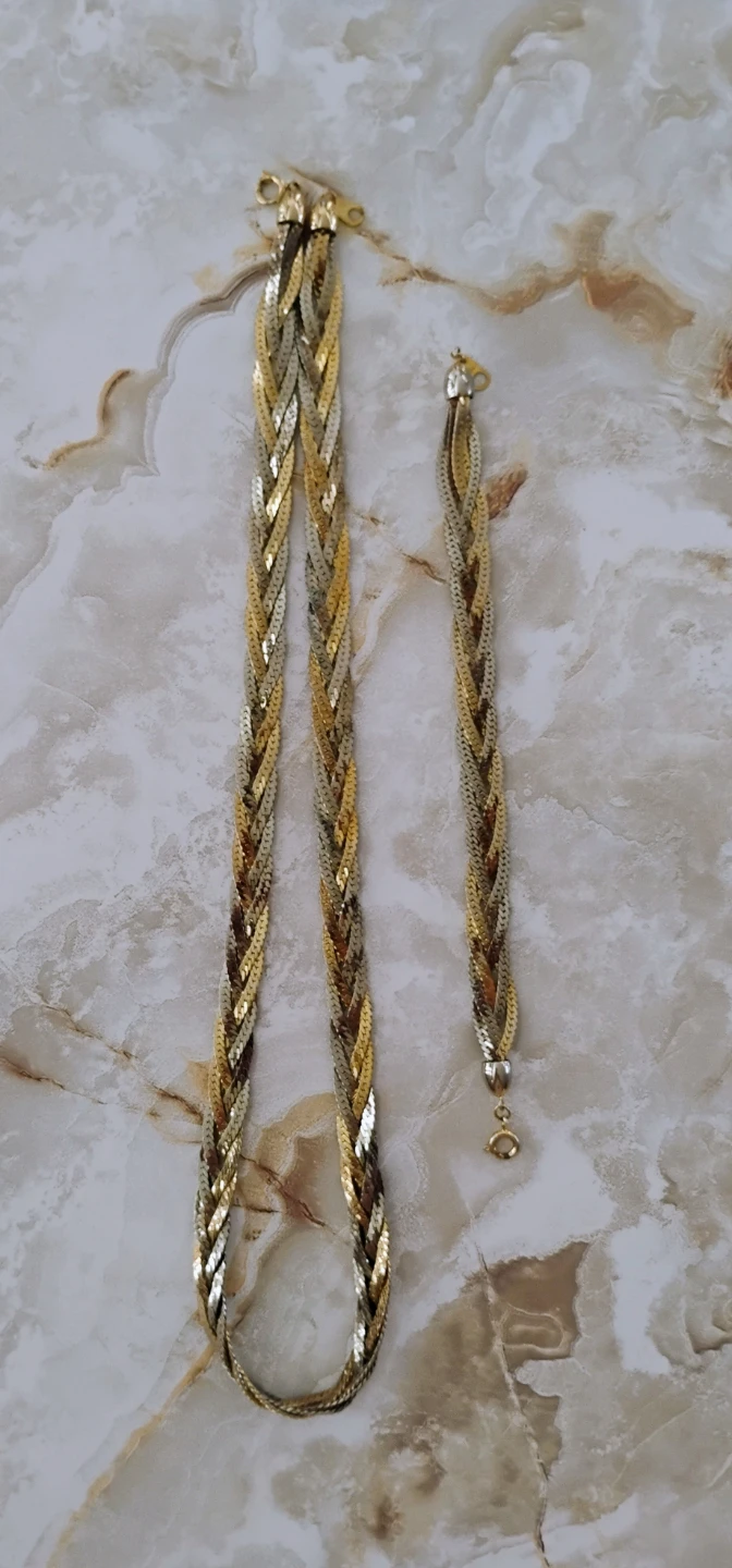 SHIMMERING TWO-TONE BRAIDED NECKLACE & BRACELET (BY KWA)