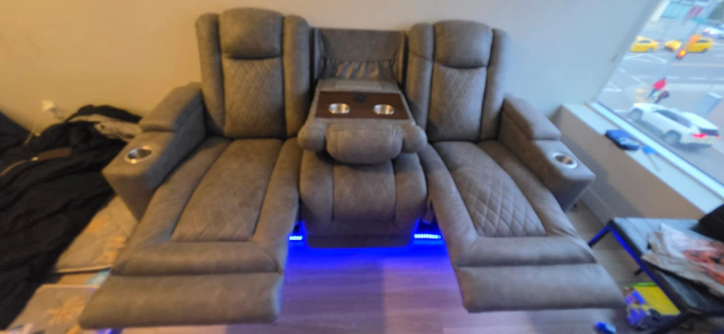 Grey Power Reclining Sofa with LED Lighting - photo 4