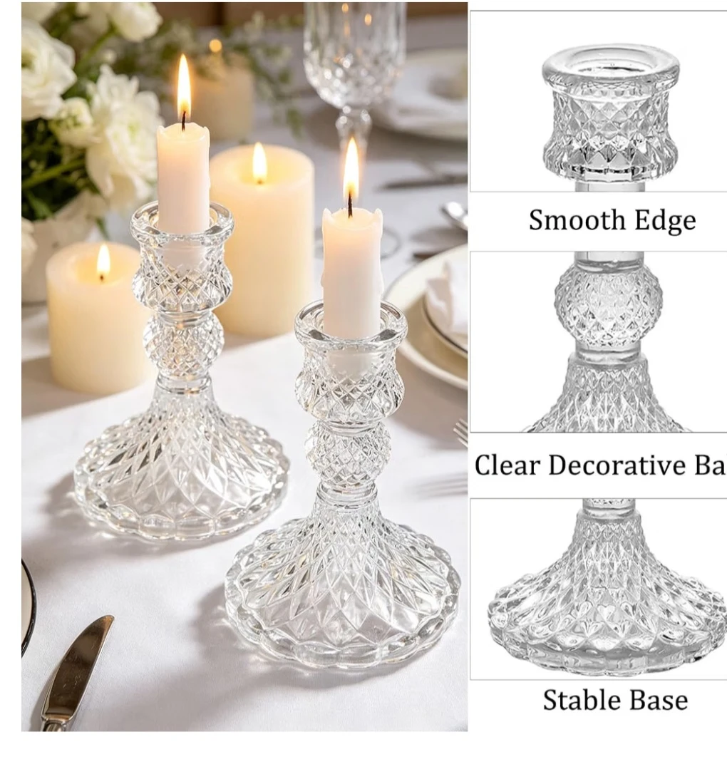 6 Pc Clear Glass Candlestick Holders - photo 5