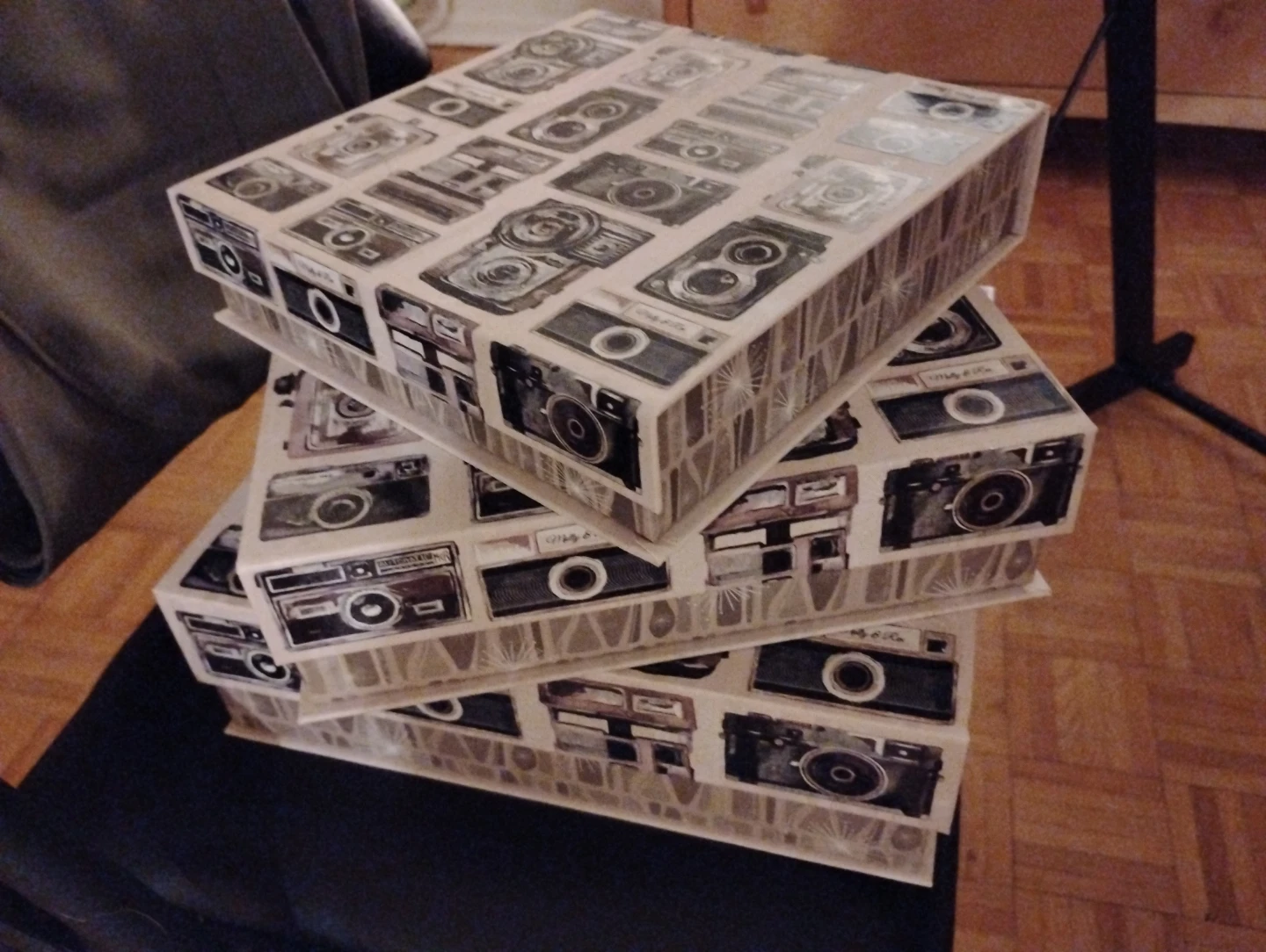 3x Camera Pattern Storage Boxes - like new ($50+ retail)