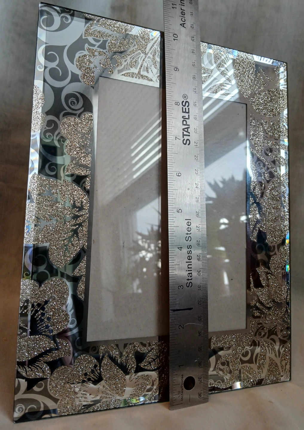 Decorative Mirrored Photo Frame with Glitter Floral Detail - photo 2