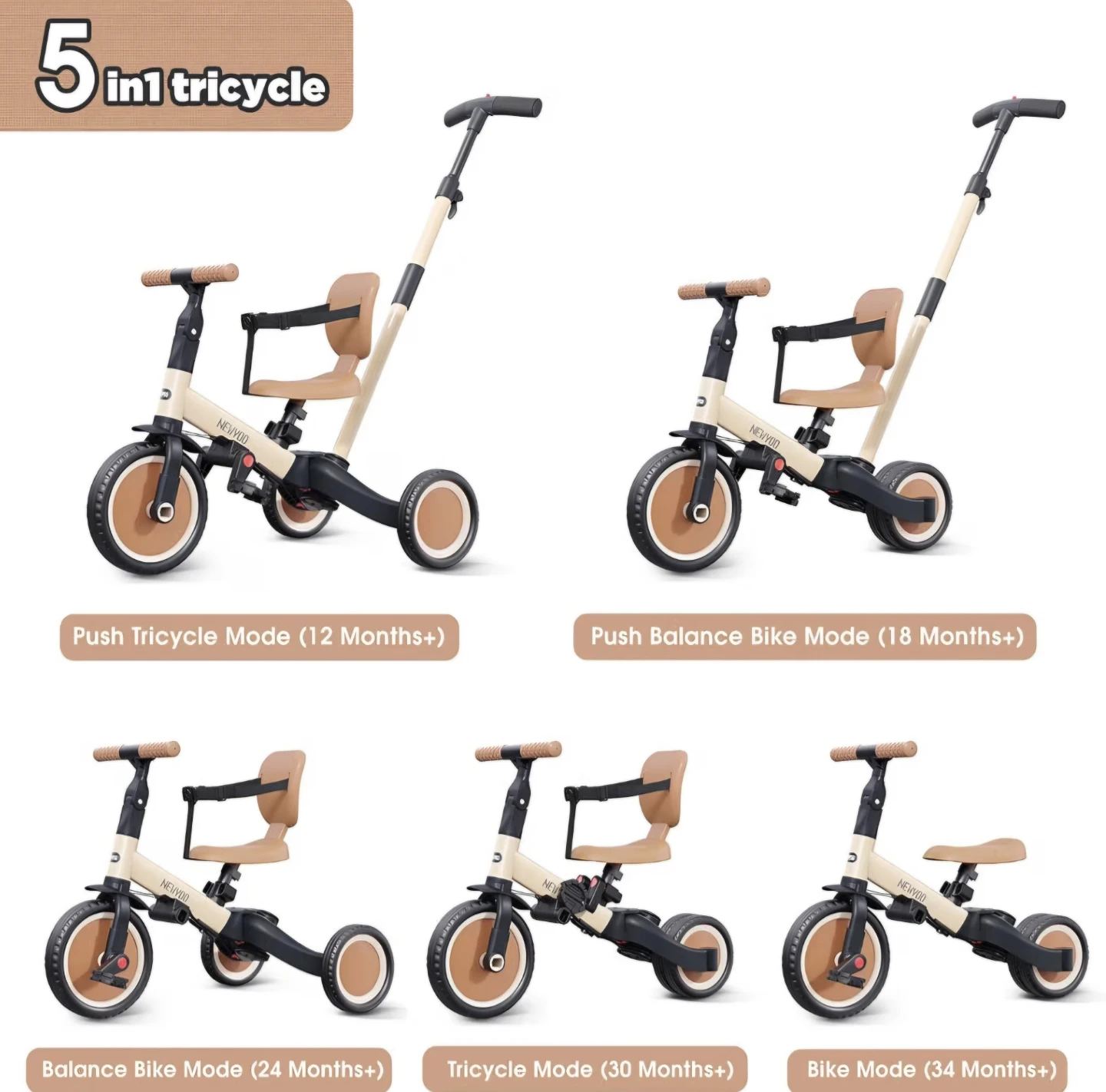 NEWYOO 5-in-1 Push Tricycle and Balance Bike - photo 4
