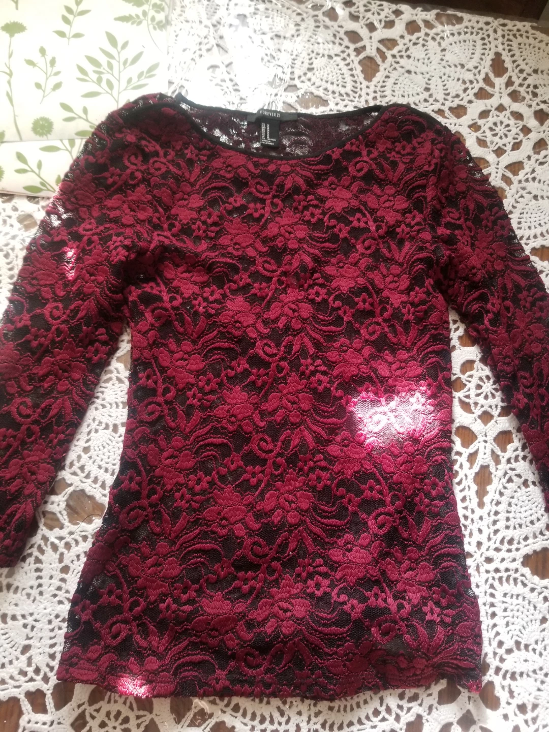 Forever 21 Burgundy Lace Long Sleeve Top - photo 2