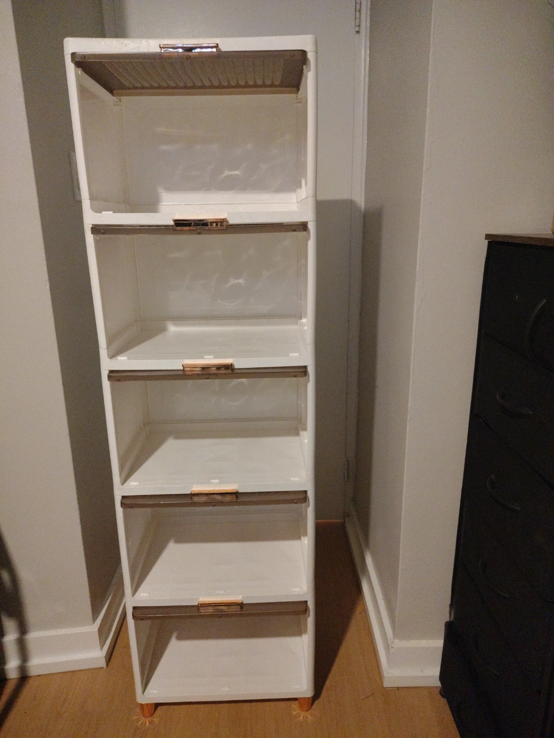 5-Tier White Storage Unit with Brown Doors