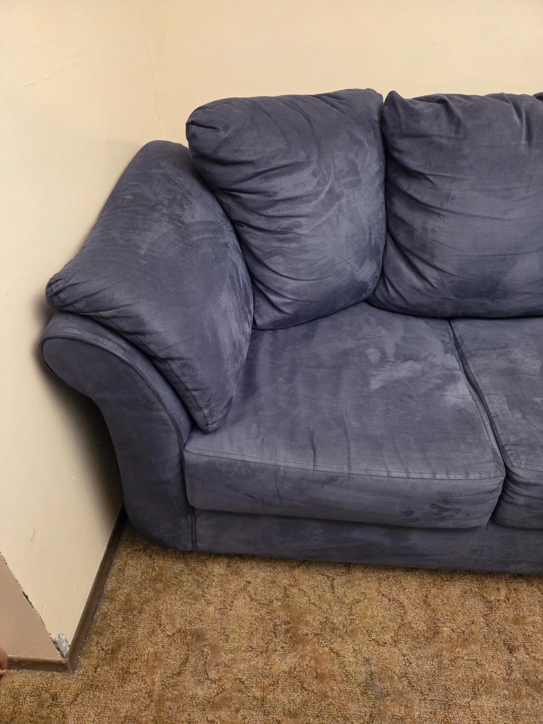 Dark Blue Suede Couch Delivery Available - photo 4