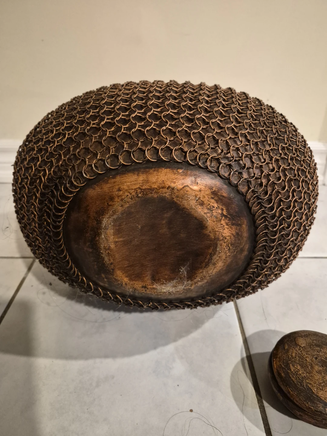 Antique Copper Vase Chain Link Wrapped with Lid - photo 4
