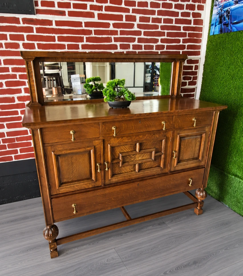 Vintage Oak Sideboard with Mirror - photo 2