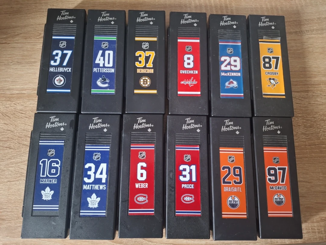 Set of 12 Tim Hortons NHL collectible mini hockey sticks