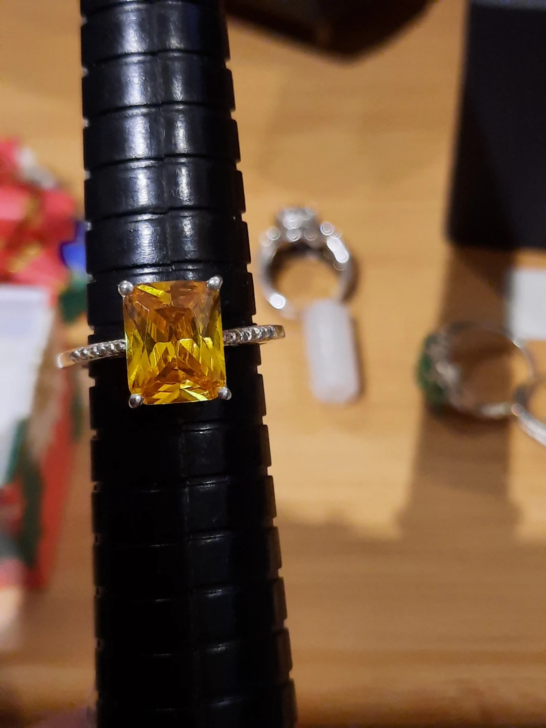 November birthstone Citrine emerald cut sterling silver ring - photo 2