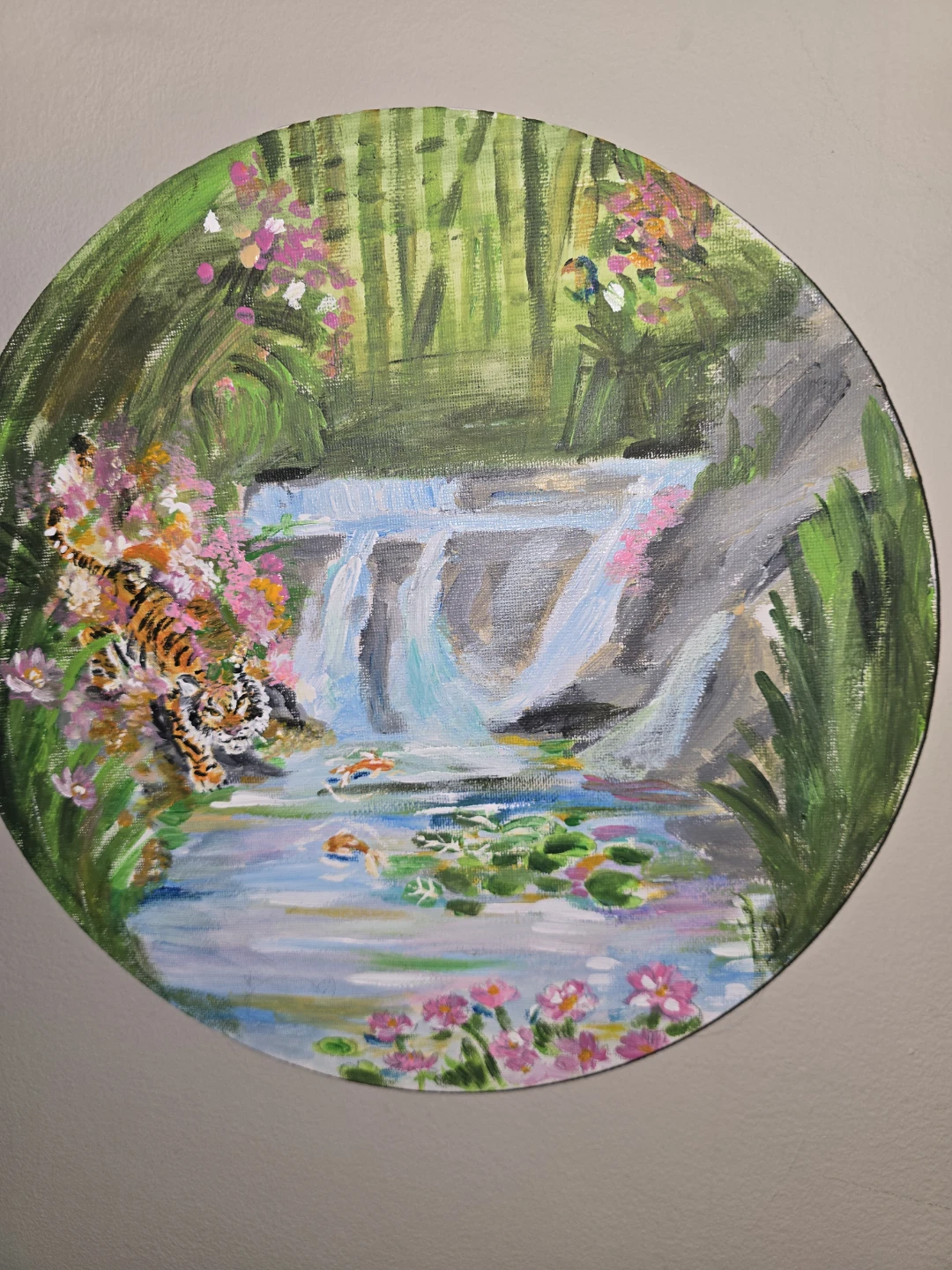 Circular Tiger and Waterfall Painting