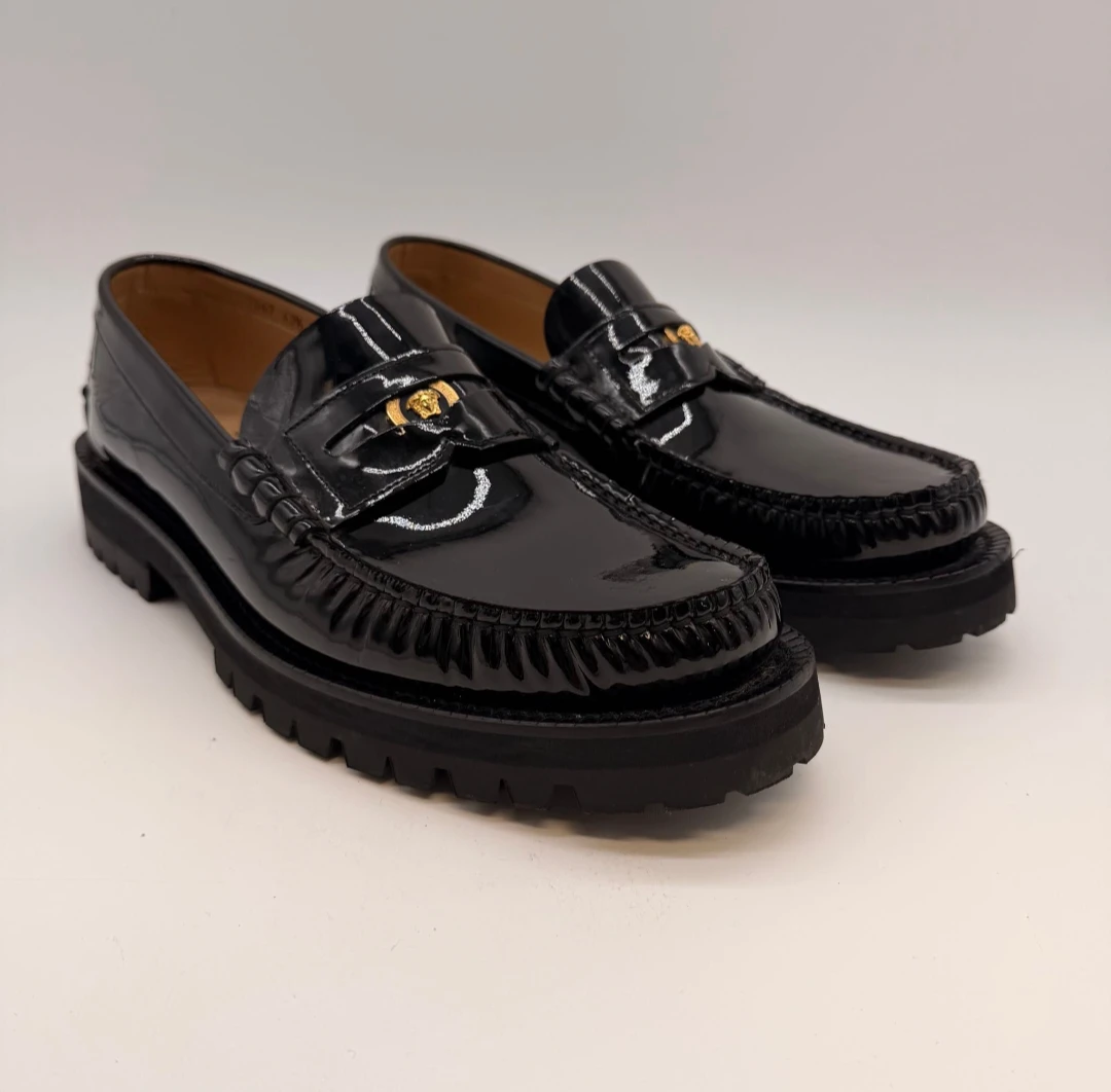 Versace Black Patent Leather Loafers Size 43.5