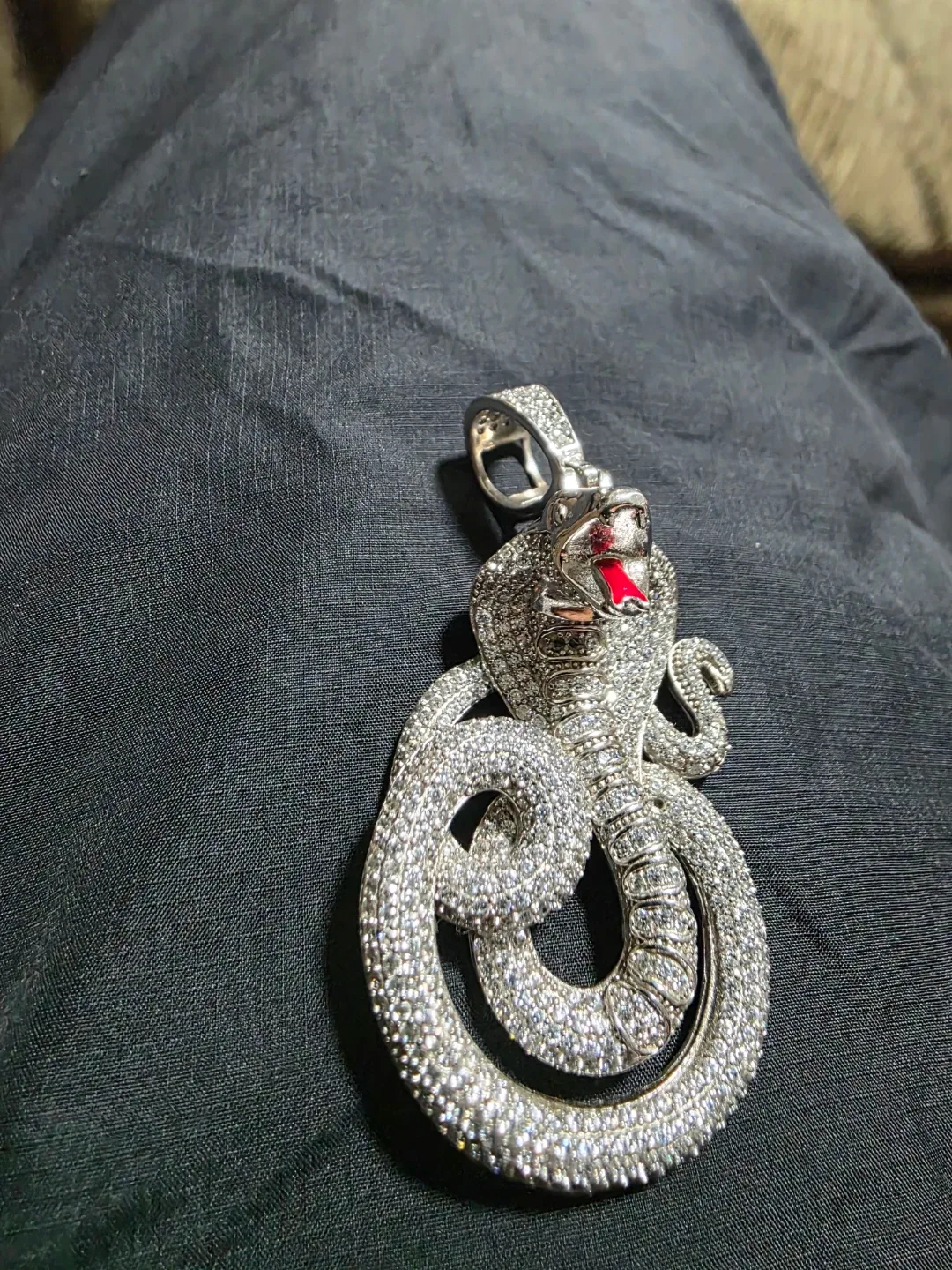 925 Sterling Silver Snake Pendant with Moissanite - photo 4