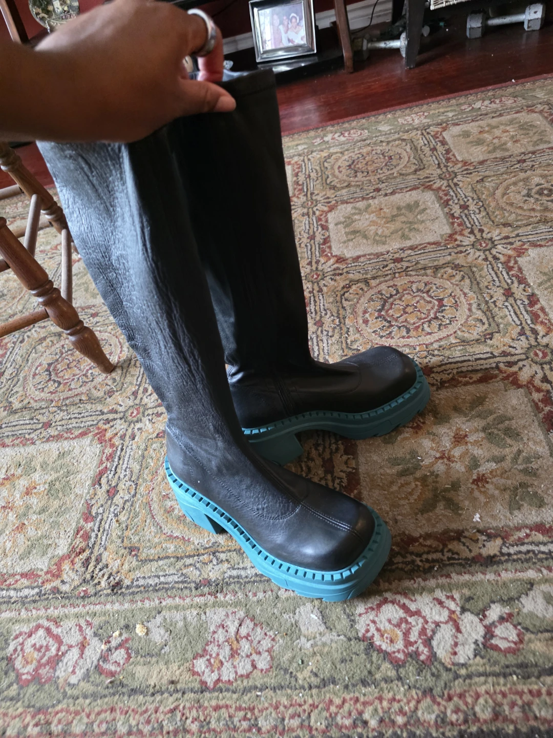 Topshop Black Leather Boots with Teal Platform - photo 4