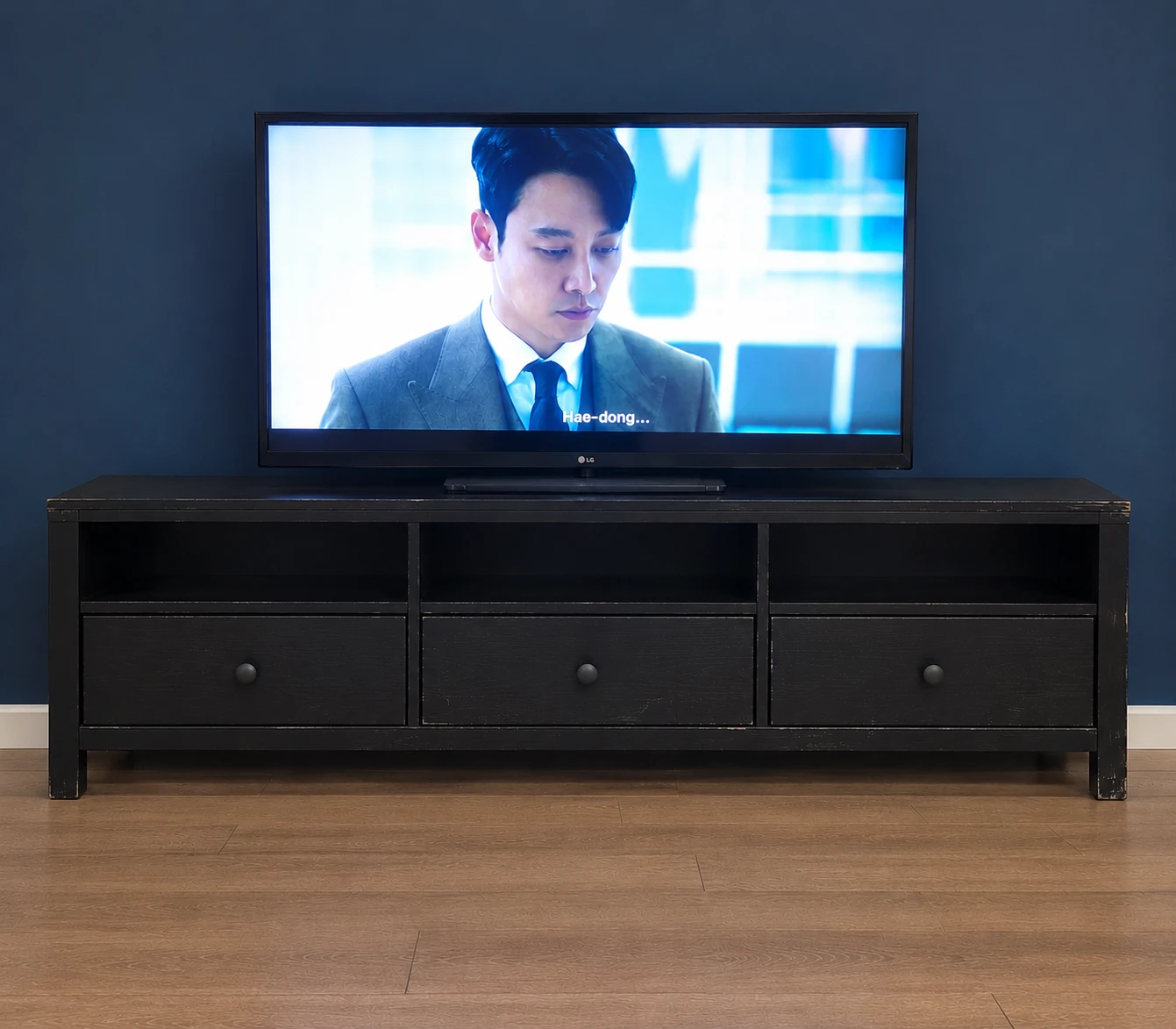 Black Wooden TV Media Console Ikea HEMNES