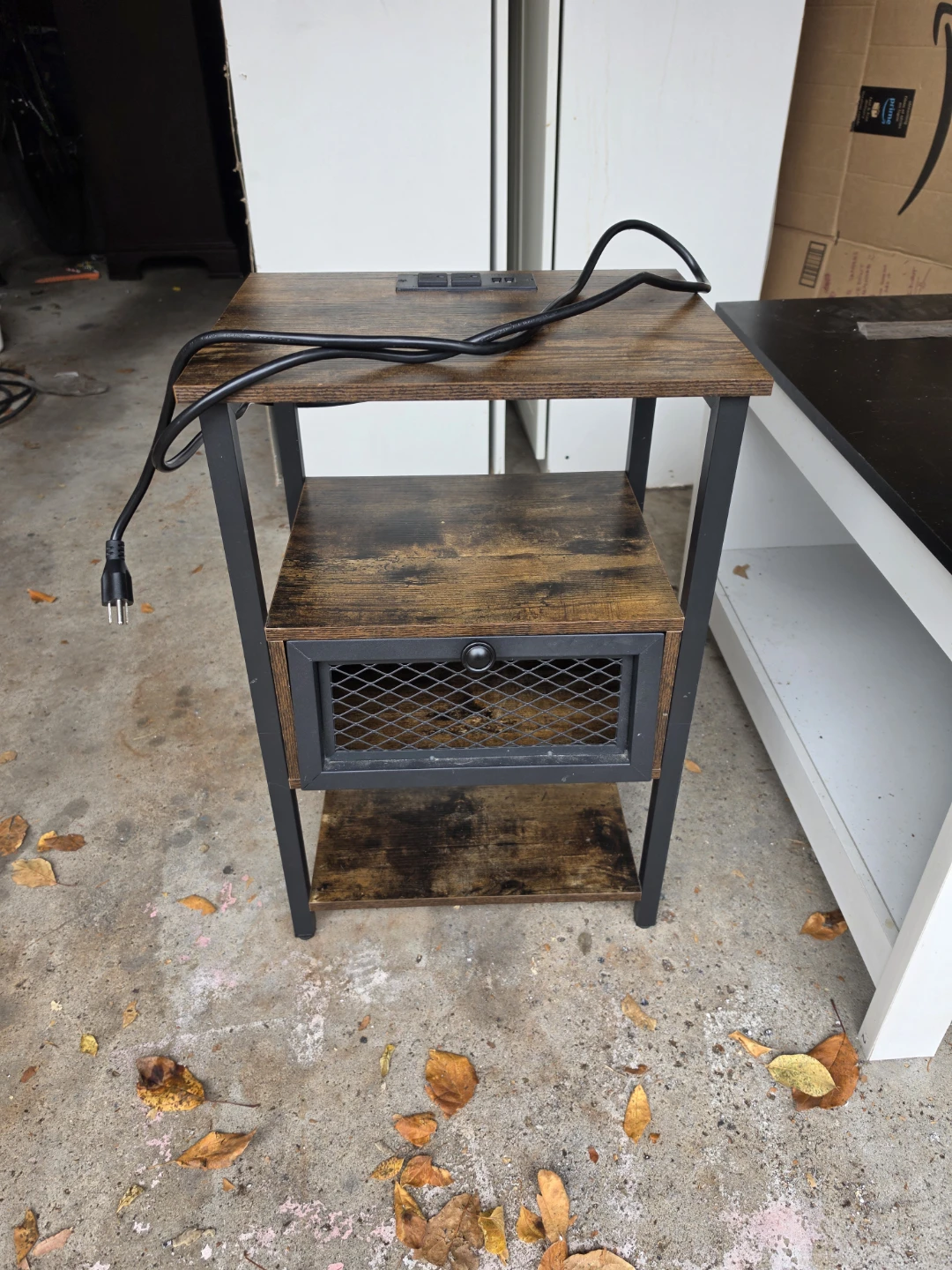Industrial Style Nightstand with Charging Station