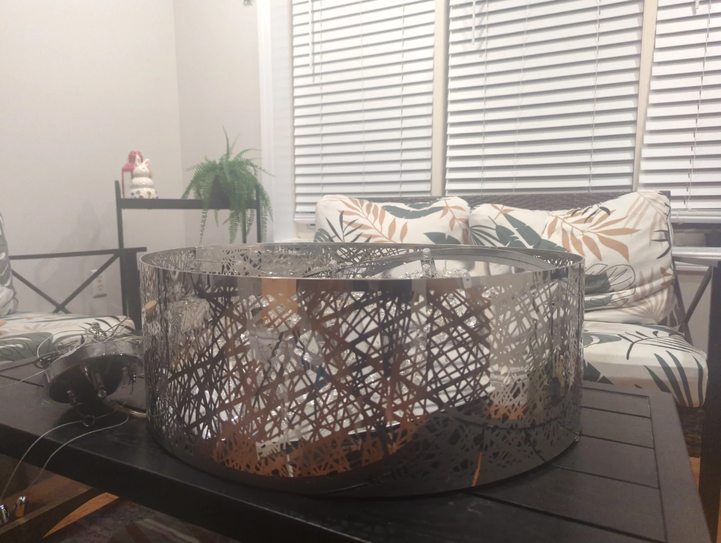Chrome and Crystal Drum Chandelier