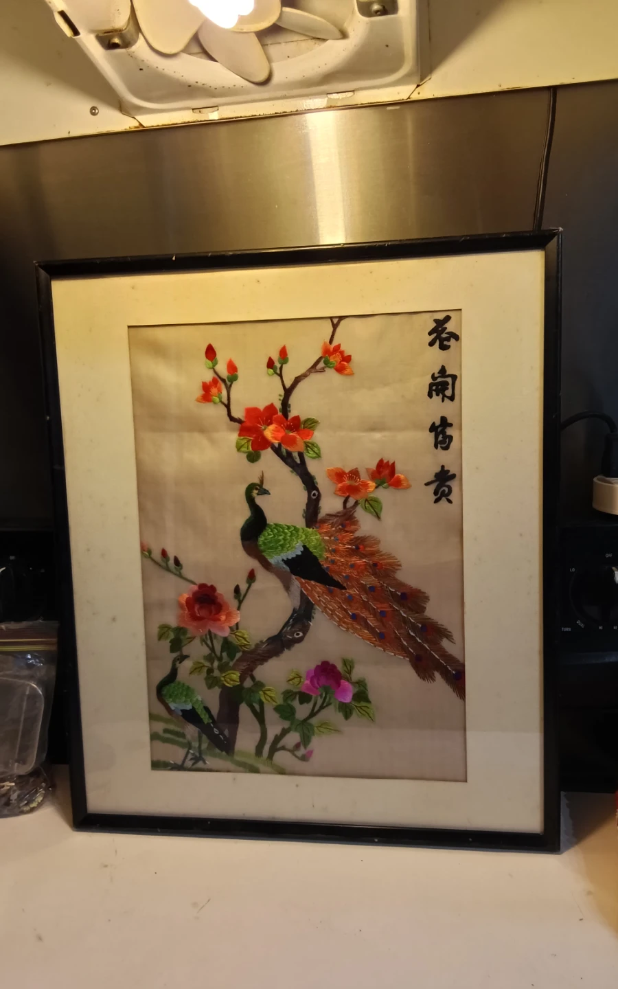 Framed Peacock Silk Embroidery