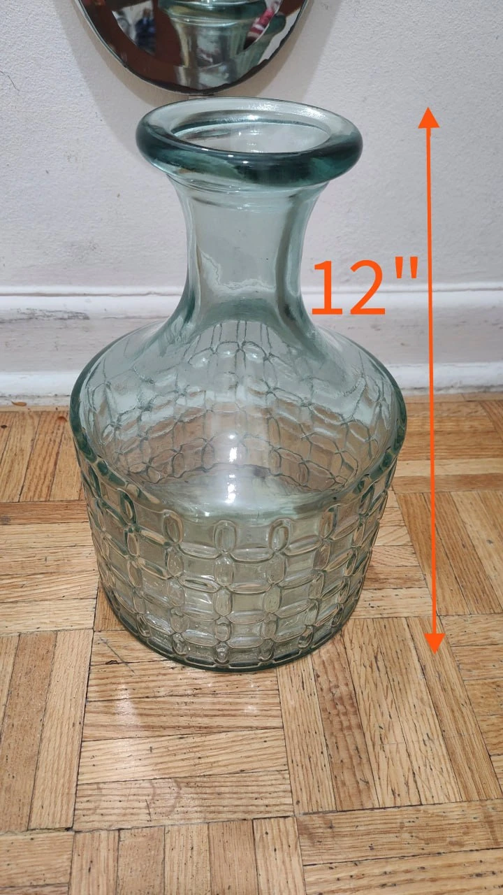 Vintage Recycled Green Glass Basketweave Vase 12" - photo 2
