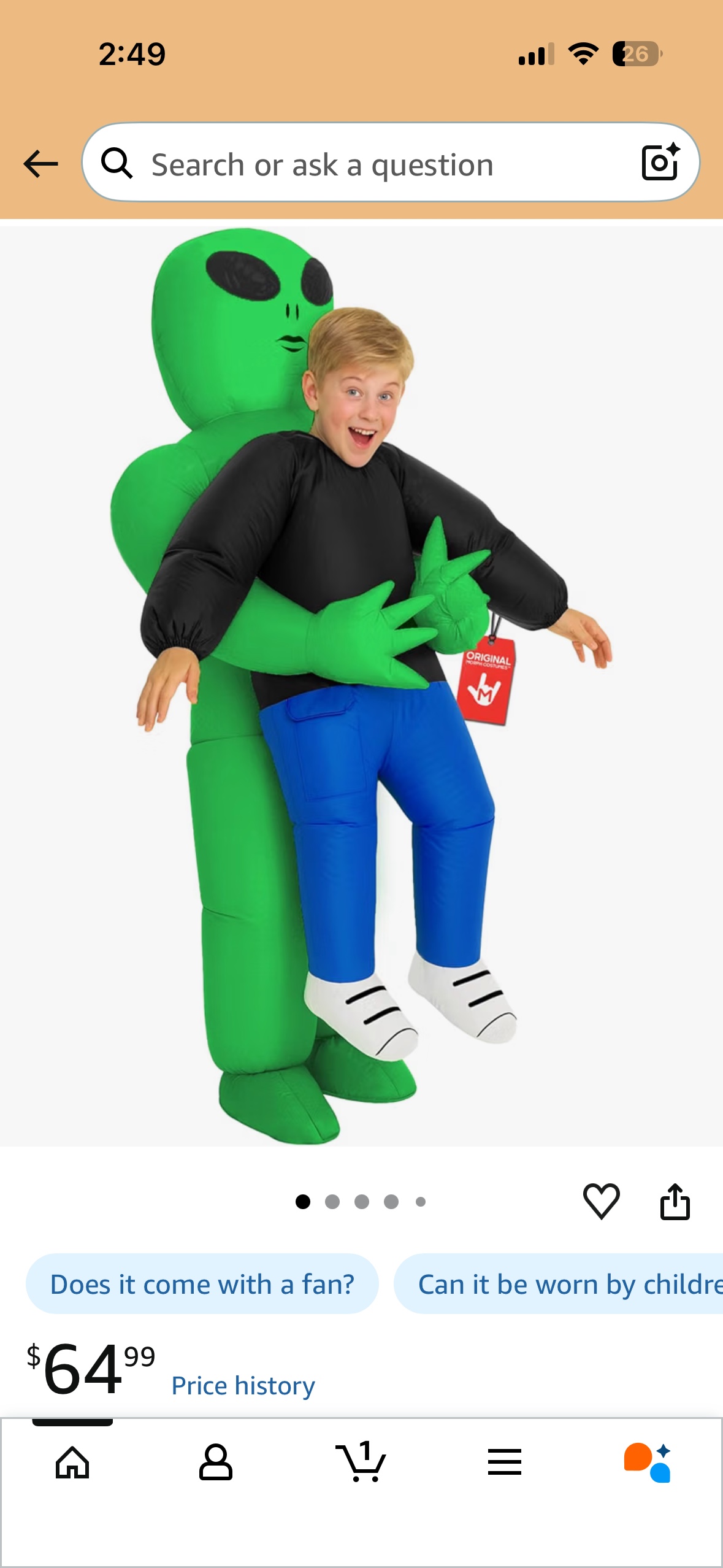 Halloween costume! Inflatable Alien! Age 6-12 - photo 4