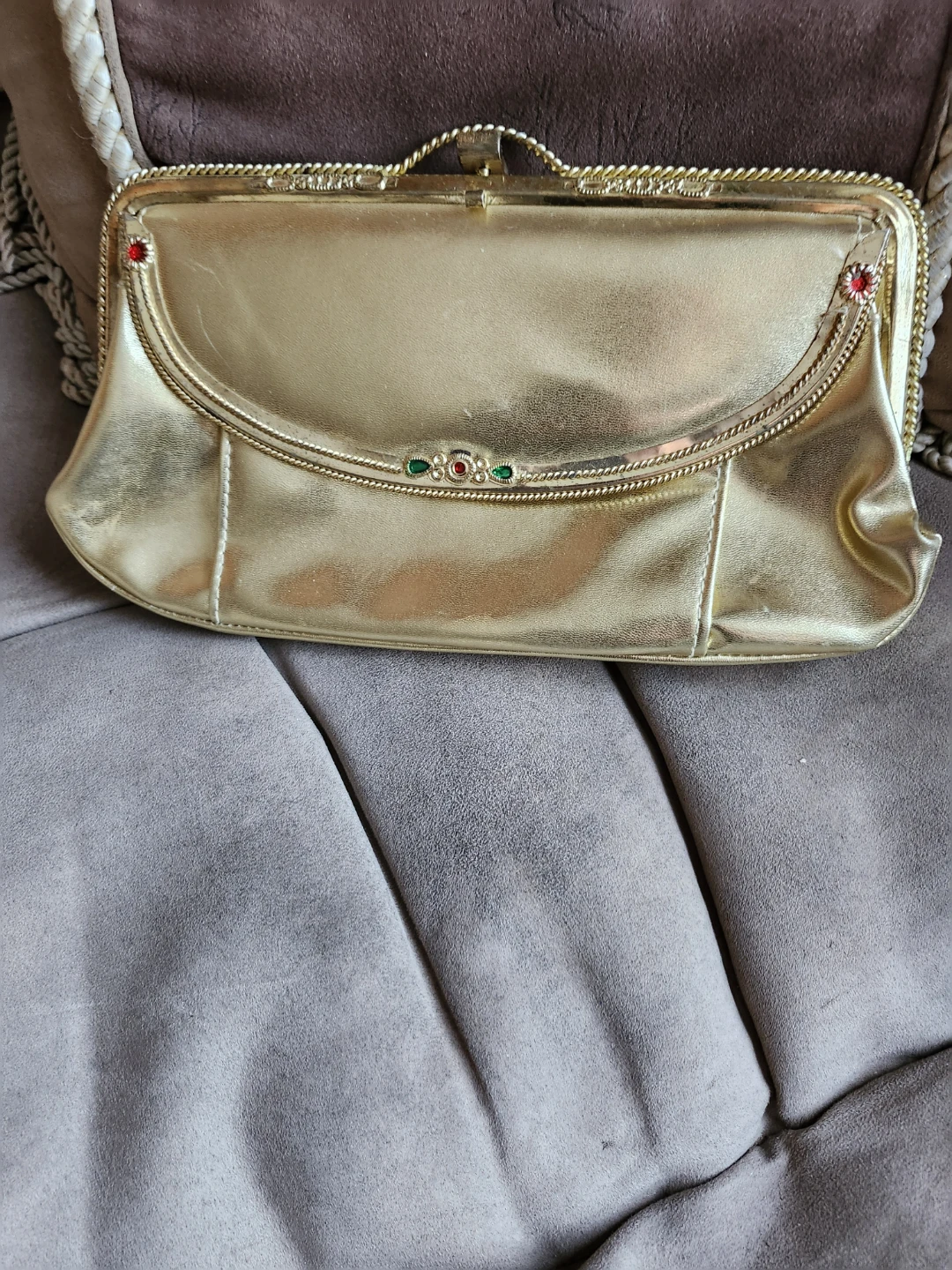 Vintage Gold Metallic Clutch with Chain