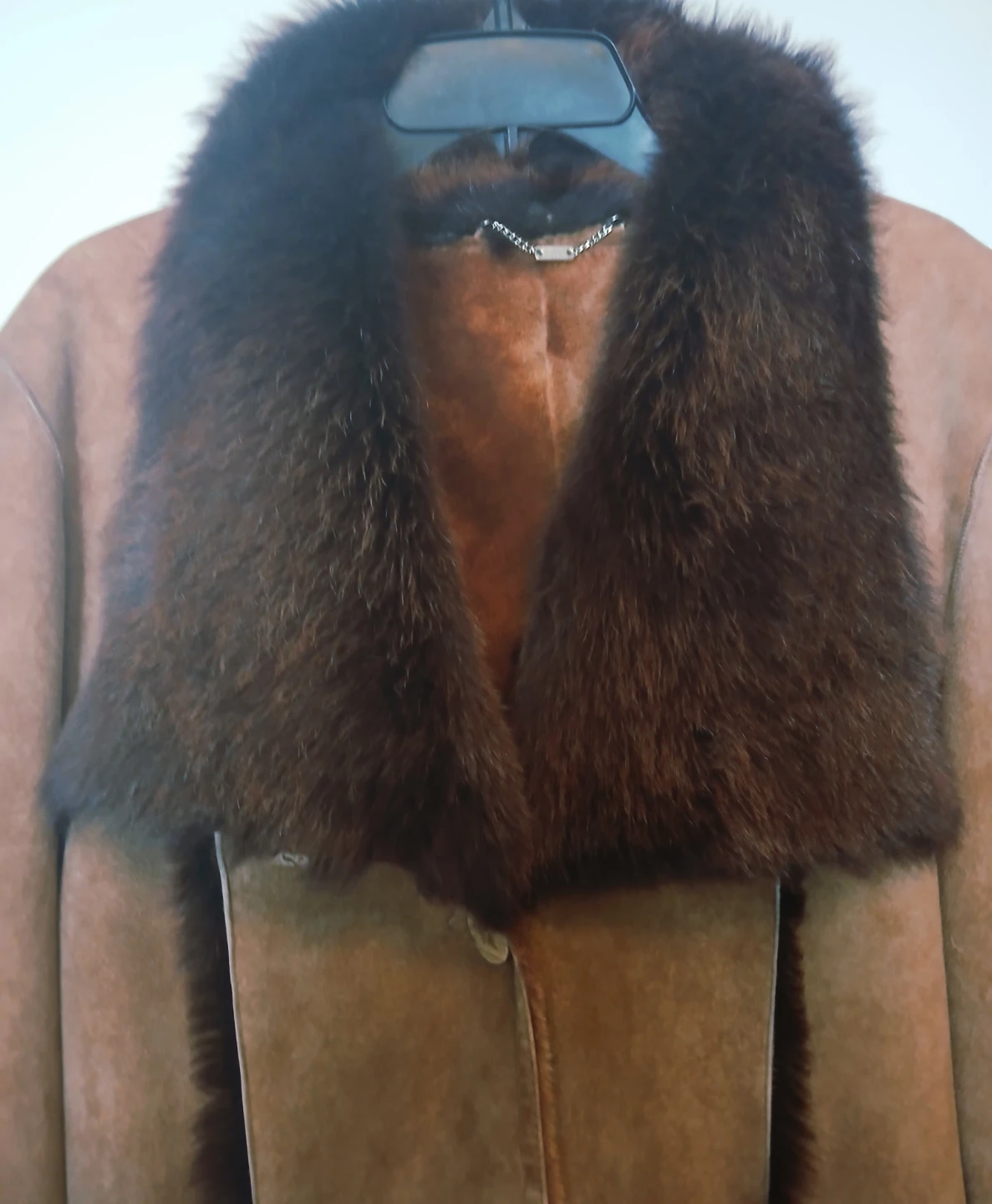 Suede Coat with Natural Fur Trim
