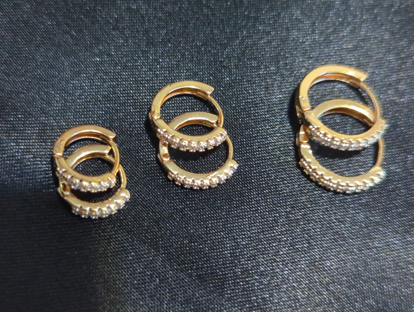 Three Pairs of Gold Hoop Earrings with Crystals - photo 2