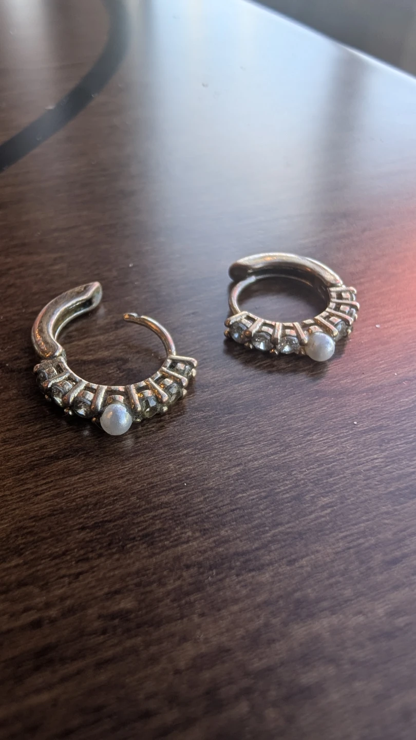 Silver-toned hoop earrings with pearl accents - photo 2