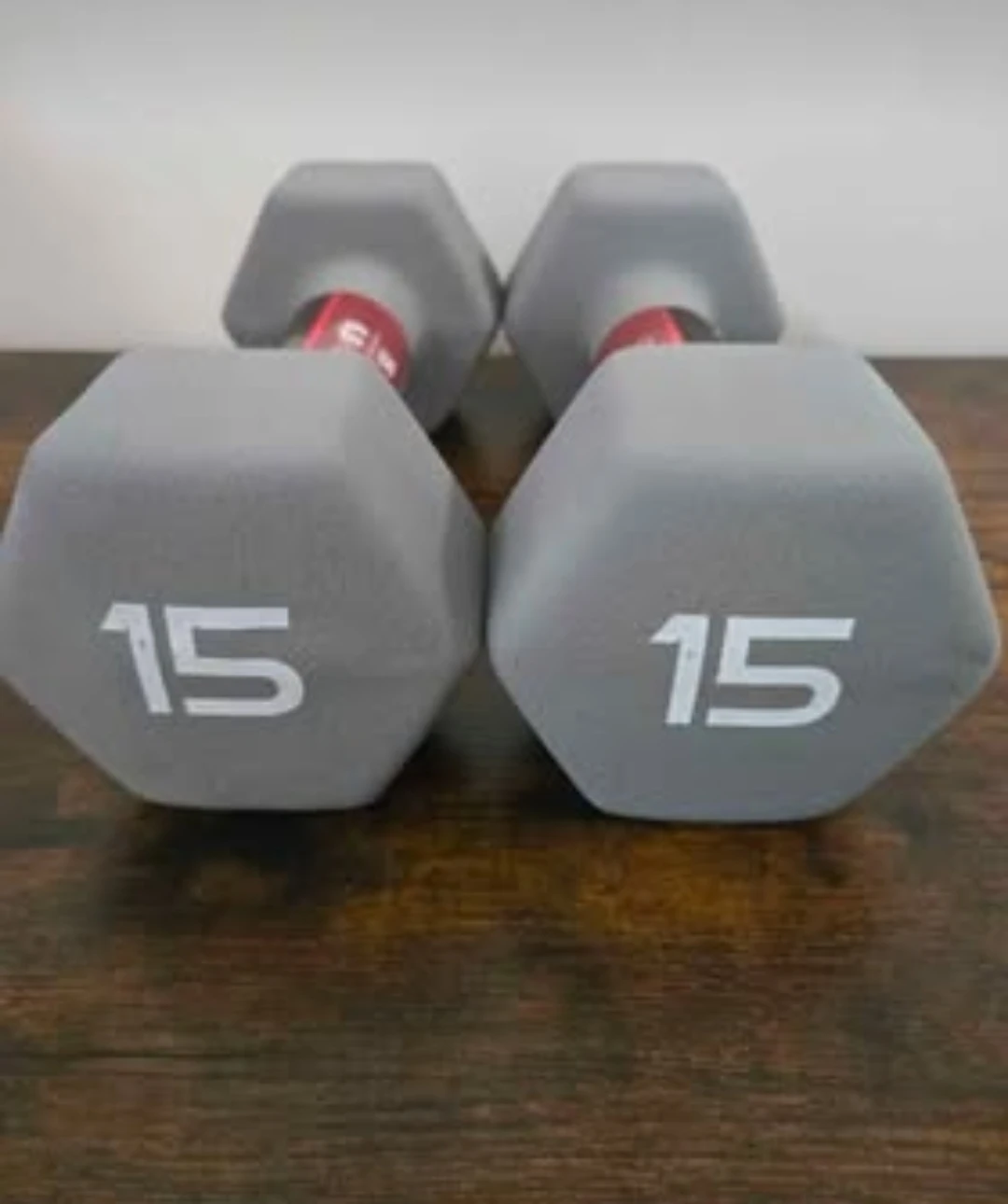 15lb neoprene dumbbells, slim-handle design. Price Firm.