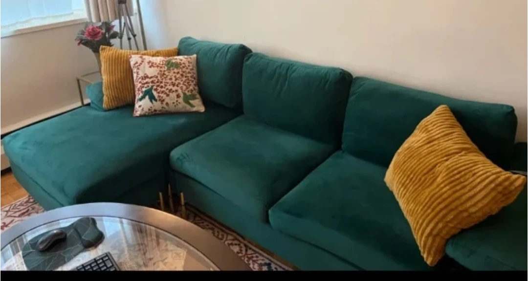 Wayfair Green Velvet Sofa Sectional L-Shaped with Chaise - photo 3