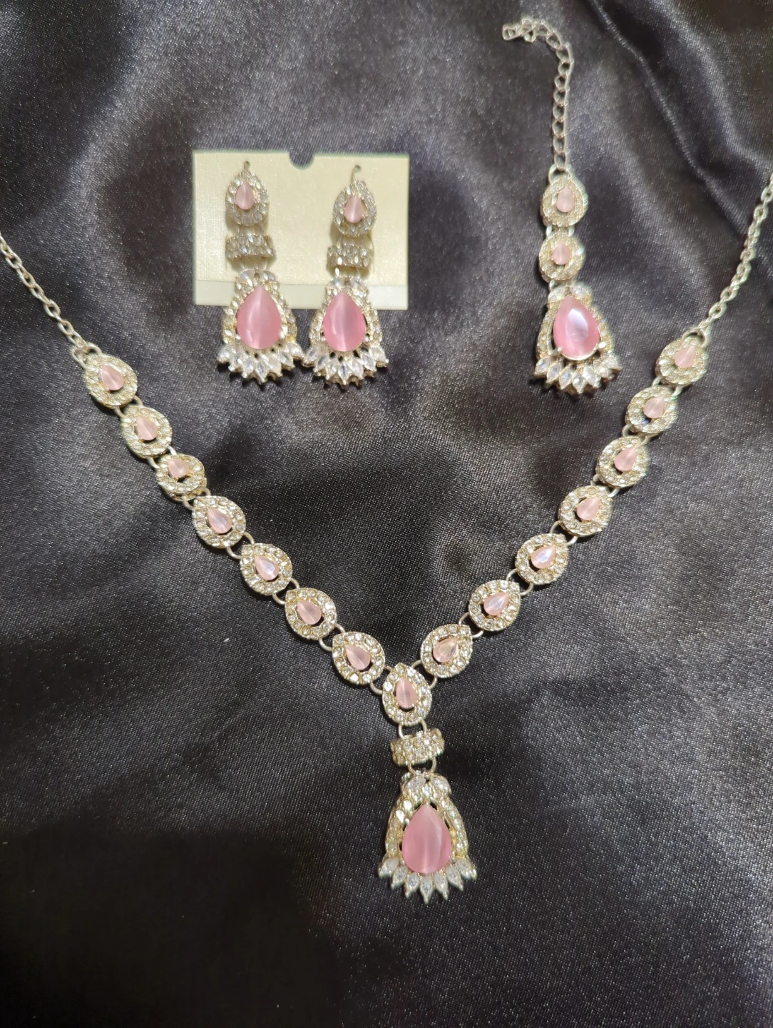 Pink Stone Necklace and Earring Set