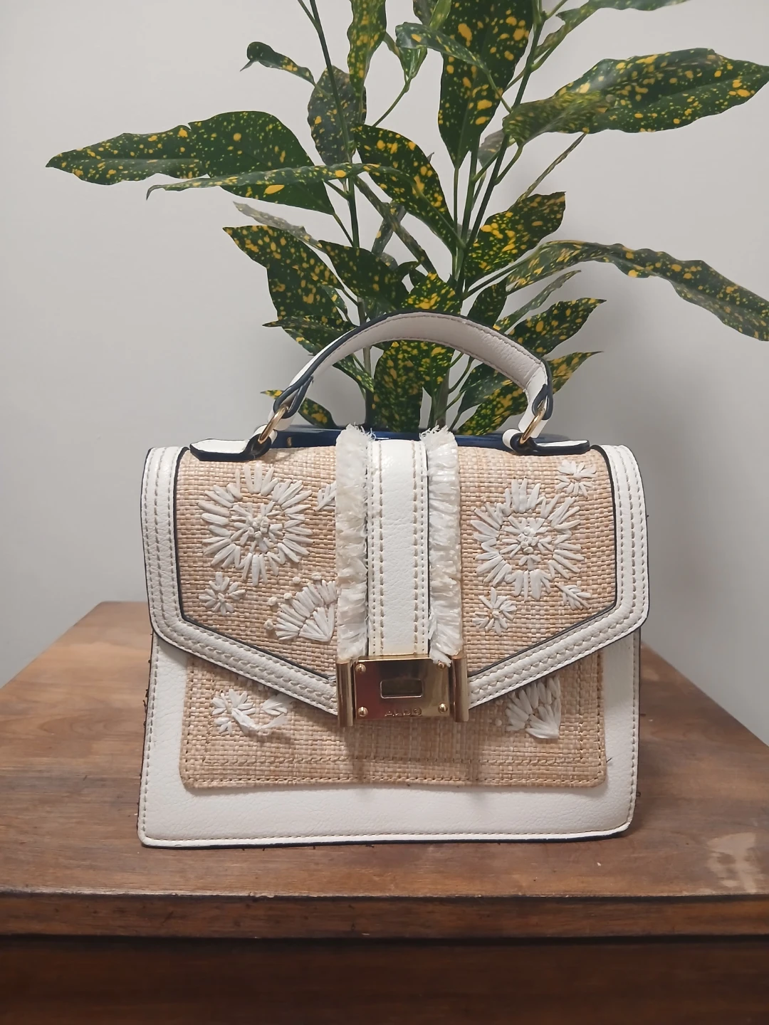 ALDO Embroidered Straw Satchel