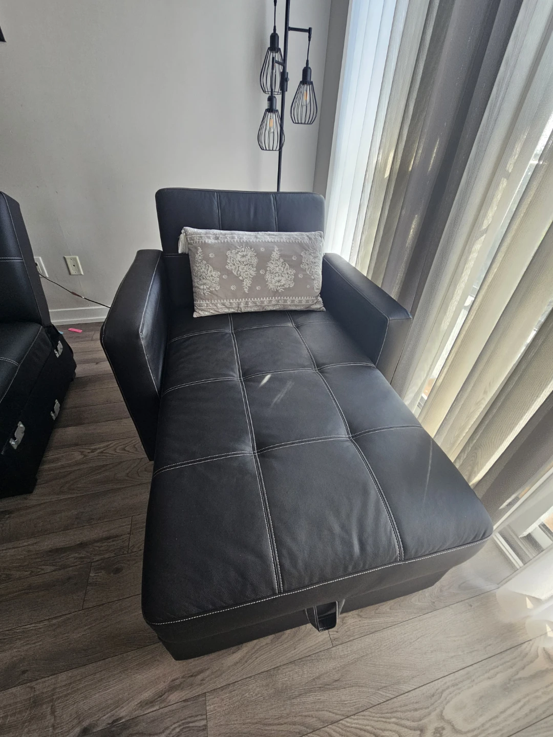 The Brick - Black Convertible Faux Leather Chaise Lounge