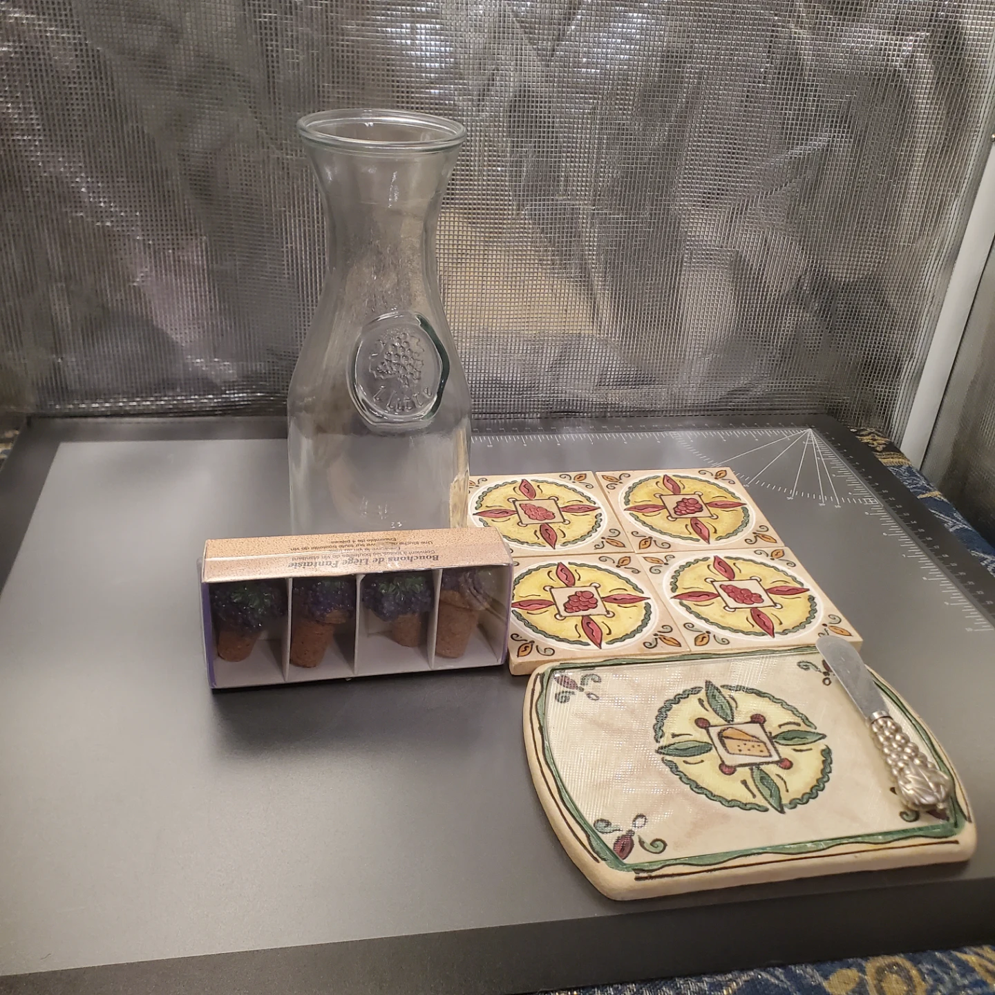 Wine Serving Set with Carafe, Coasters and Stoppers